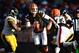 Nov 25, 2012; Cleveland, OH, USA; Cleveland Browns quarterback Brandon Weeden (3) scrambles out of the pocket in the second quarter against the Cleveland Browns at Cleveland Browns Stadium. Mandatory Credit: Andrew Weber-US PRESSWIRE