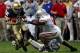 TEMPE, AZ - JANUARY 02: Wide receiver Matt Shelton #82 of the Notre Dame Fighting Irish looks to run by safety Tyler Everett #6 of the Ohio State Buckeyes in the second half at the Tostito's Fiesta Bowl at Sun Devil Stadium on January 2, 2006 in Tempe, Arizona. The Buckeyes defeated the Irish 34-20. (Photo by Lisa Blumenfeld/Getty Images)