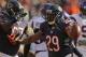 CHICAGO, IL - NOVEMBER 25: Michael Bush #29 and Chris Spencer #67 of the Chicago Bears celebrate a touchdown against the Minnesota Vikings at Soldier Field on November 25, 2012 in Chicago, Illinois. (Photo by Jonathan Daniel/Getty Images)