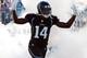 November 4, 2012; Jacksonville, FL, USA; Jacksonville Jaguars wide receiver Justin Blackmon (14) runs out onto the field before the game against the Detroit Lions at EverBank Field. The Lions defeated the Jaguars 31-14. Mandatory Credit: Rob Foldy-US PRESSWIRE