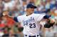 KANSAS CITY, MO - JULY 26: Starting pitcher Zack Greinke #23 of the Kansas City Royals pitches during the game against the Minnesota Twins on July 26, 2010 at Kauffman Stadium in Kansas City, Missouri. (Photo by Jamie Squire/Getty Images)