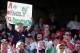 TEMPE, AZ - JANUARY 02: A fan holds up a sign during the game between the Notre Dame Fighting Irish and the Ohio State Buckeyes at the Tostito's Fiesta Bowl at Sun Devil Stadium on January 2, 2006 in Tempe, Arizona. (Photo by Jeff Gross/Getty Images)