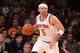 NEW YORK, NY - NOVEMBER 18: Jason Kidd #5 of the New York Knicks dribbles the ball against the Indiana Pacers at Madison Square Garden on November 18, 2012 in New York City. NOTE TO USER: User expressly acknowledges and agrees that, by downloading and/or using this photograph, user is consenting to the terms and conditions of the Getty Images License Agreement. The Knicks defeated the Pacers 88-76. (Photo by Bruce Bennett/Getty Images)