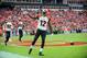 November 18, 2012; Kansas City, MO, USA; Cincinnati Bengals wide receiver Mohamed Sanu (12) celebrates after scoring a touchdown in the second half against the Kansas City Chiefs at Arrowhead Stadium. The Bengals won 28-6. Mandatory Credit: Denny Medley-US PRESSWIRE