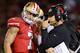 SAN FRANCISCO, CA - NOVEMBER 19: Head coach Jim Harbaugh talks to Colin Kaepernick #7 of the San Francisco 49ers in the second quarter against the Chicago Bears at Candlestick Park on November 19, 2012 in San Francisco, California. (Photo by Thearon W. Henderson/Getty Images)