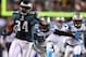 PHILADELPHIA, PA - NOVEMBER 26: Bryce Brown #34 of the Philadelphia Eagles carries the ball in for a touchdown as Sherrod Martin #23 of the Carolina Panthers defends on November 26, 2012 at Lincoln Financial Field in Philadelphia, Pennsylvania. (Photo by Elsa/Getty Images)