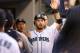 SEATTLE, WA - SEPTEMBER 04: Dustin Ackley #13 of the Seattle Mariners is congratulated by teammates after scoring on a single by Jesus Montero against the Boston Red Sox at Safeco Field on September 4, 2012 in Seattle, Washington. (Photo by Otto Greule Jr/Getty Images)