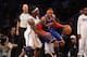NEW YORK, NY - NOVEMBER 26: Carmelo Anthony #7 of the New York Knicks and Gerald Wallace #45 of the Brooklyn Nets battle for the ball at the Barclays Center on November 26, 2012 in the Brooklyn borough of New York City. NOTE TO USER: User expressly acknowledges and agrees that, by downloading and/or using this photograph, user is consenting to the terms and conditions of the Getty Images License Agreement. The Nets defeated the Knicks 96-89. (Photo by Bruce Bennett/Getty Images)
