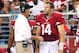 GLENDALE, AZ - NOVEMBER 25: Quarterback Ryan Lindley #14 of the Arizona Cardinals talks with head coach Ken Whisenhunt on the sidelines during the NFL game against the St. Louis Rams at the University of Phoenix Stadium on November 25, 2012 in Glendale, Arizona. The Rams defeated the Carindals 31-17. (Photo by Christian Petersen/Getty Images)