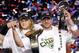 ARLINGTON, TX - FEBRUARY 06: Aaron Rodgers #12 and Clay Matthews #52 of the Green Bay Packers of the Green Bay Packers holds the Lombardi Trophy after defeating the Pittsburgh Steelers 31-25 during Super Bowl XLV at Cowboys Stadium on February 6, 2011 in Arlington, Texas. (Photo by Jamie Squire/Getty Images)