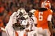 CLEMSON, SC - NOVEMBER 24: Brison Williams #12 of the South Carolina Gamecocks celebrates after making an interception with teammate Devin Taylor #98 as DeAndre Hopkins #6 of the Clemson Tigers walks off the field during their game at Memorial Stadium on November 24, 2012 in Clemson, South Carolina. (Photo by Streeter Lecka/Getty Images)