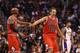 PHOENIX, AZ - NOVEMBER 14: Joakim Noah #13 (R) of the Chicago Bulls high fives Richard Hamilton #32 after scoring against the Phoenix Suns during the NBA game at US Airways Center on November 14, 2012 in Phoenix, Arizona. The Bulls defeated the Suns 112-106 in overtime. NOTE TO USER: User expressly acknowledges and agrees that, by downloading and or using this photograph, User is consenting to the terms and conditions of the Getty Images License Agreement. (Photo by Christian Petersen/Getty Images)