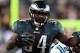PHILADELPHIA, PA - NOVEMBER 26: Bryce Brown #34 of the Philadelphia Eagles carries the ball in for a touchdown as Sherrod Martin #23 of the Carolina Panthers defends on November 26, 2012 at Lincoln Financial Field in Philadelphia, Pennsylvania. (Photo by Elsa/Getty Images)