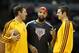 MILWAUKEE, WI - NOVEMBER 3: Drew Gooden #0 of the Milwaukee Bucks talks to Luke Walton #4 and Jon Leuer #30 of the Cleveland Cavaliers before the start of the game at Bradley Center on November 3, 2012 in Milwaukee, Wisconsin. NOTE TO USER: User expressly acknowledges and agrees that, by downloading and or using this photograph, User is consenting to the terms and conditions of the Getty Images License Agreement. (Photo by Mike McGinnis/Getty Images)
