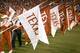 AUSTIN, TX - NOVEMBER 4: Flags for the Texas Longhorns are marched on the field before the game against the Oklahoma State Cowboys on November 4, 2006 at Texas Memorial Stadium in Austin, Texas. (Photo by Stephen Dunn/Getty Images)