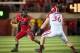 LINCOLN, NE - SEPTEMBER 29: Running back Ameer Abdullah #8 of the Nebraska Cornhuskers runs through the Wisconsin Badgers at Memorial Stadium on September 29, 2012 in Lincoln, Nebraska. Nebraska won 30-27. (Photo by Eric Francis/Getty Images)
