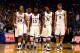 LAWRENCE, KS - NOVEMBER 26: Travis Releford #24, Ben McLemore #23, Elijah Johnson #15, Jamari Traylor #31, and Jeff Withey #5 of the Kansas Jayhawks walk down the court following a timeout during the game against the San Jose State Spartans at Allen Fieldhouse on November 26, 2012 in Lawrence, Kansas. (Photo by Jamie Squire/Getty Images)
