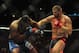 May 19, 2012; San Jose, CA, USA; Josh Barnett (right) fights Daniel Cormier (left) during the heavyweight tournament final bout of the Strikeforce World Grand Prix at HP Pavilion. Mandatory Credit: Kyle Terada-US PRESSWIRE