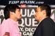 BEVERLY HILLS, CA - SEPTEMBER 17: (L-R) Manny Pacquiao and Juan Manuel Marquez stand face-to-face onstage in front of the media cameras during the Manny Pacquiao v Juan Manuel Marquez - Press Conference at Beverly Hills Hotel on September 17, 2012 in Beverly Hills, California. (Photo by Victor Decolongon/Getty Images)