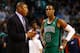 BOSTON, MA - NOVEMBER 23: Head coach Doc Rivers of the Boston Celtics talks with Rajon Rondo against the Oklahoma City Thunder during the game on November 23, 2012 at TD Garden in Boston, Massachusetts. NOTE TO USER: User expressly acknowledges and agrees that, by downloading and or using this photograph, User is consenting to the terms and conditions of the Getty Images License Agreement. (Photo by Jared Wickerham/Getty Images)
