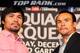 BEVERLY HILLS, CA - SEPTEMBER 17: (L-R) Manny Pacquiao and Juan Manuel Marquez stand onstage to face the media cameras during the Manny Pacquiao v Juan Manuel Marquez - Press Conference at Beverly Hills Hotel on September 17, 2012 in Beverly Hills, California. (Photo by Victor Decolongon/Getty Images)