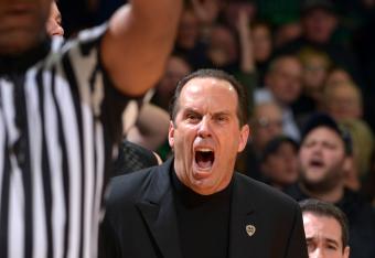 Mike Brey doesn't like that call.
