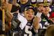 Nov. 17, 2012; South Bend, IN, USA; Notre Dame Fighting Irish linebacker Manti Te'o (5) sings the alma mater after Notre Dame defeated the Wake Forest Demon Deacons 38-0 at Notre Dame Stadium. Mandatory Credit: Matt Cashore-US PRESSWIRE