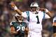 PHILADELPHIA, PA - NOVEMBER 26: Cam Newton #1 of the Carolina Panthers celebrates the first down in the third quarter against the Philadelphia Eagles on November 26, 2012 at Lincoln Financial Field in Philadelphia, Pennsylvania. The Carolina Panthers defeated the Philadelphia Eagles 30-22. (Photo by Elsa/Getty Images)