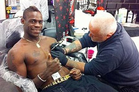 Mario Balotelli Celebrates Goal Against Wigan with Genghis Khan Tattoo