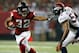 ATLANTA, GA - SEPTEMBER 17: Running back Jacquizz Rodgers #32 of the Atlanta Falcons stiff arms outside linebacker Wesley Woodyard #52 of the Denver Broncos during a game at the Georgia Dome on September 17, 2012 in Atlanta, Georgia. (Photo by Kevin C. Cox/Getty Images)