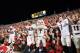 AUBURN, AL - NOVEMBER 10: Georgia players and mascot celebrate their win against the Auburn Tigers on November 10, 2012 at Jordan-Hare Stadium in Auburn, Alabama. Georgia defeated Auburn 38-0 and clinched the SEC East division. (Photo by Michael Chang/Getty Images)