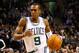 BOSTON, MA - NOVEMBER 28: Rajon Rondo #9 of the Boston Celtics drives to the basket against the Brooklyn Nets during the game on November 28, 2012 at TD Garden in Boston, Massachusetts. Rondo would later be ejected from the game for his involvement in a fight with Kris Humphries #43 of the Brooklyn Nets. NOTE TO USER: User expressly acknowledges and agrees that, by downloading and or using this photograph, User is consenting to the terms and conditions of the Getty Images License Agreement. (Photo by Jared Wickerham/Getty Images)