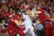 LINCOLN, NE - SEPTEMBER 29: Running back Rex Burkhead #22 of the Nebraska Cornhuskers runs through the Wisconsin Badgers at Memorial Stadium on September 29, 2012 in Lincoln, Nebraska. Nebraska won 30-27. (Photo by Eric Francis/Getty Images)