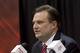 HOUSTON, TX - JULY 19: Daryl Morey, general manager of the Houston Rockets speaks during a press conference announcing the signing of Jeremy Lin at Toyota Center on July 19, 2012 in Houston, Texas. (Photo by Bob Levey/Getty Images)