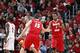 LOUISVILLE, KY - DECEMBER 1: Tyler Brown #1 and Nick Zeisloft #15 of the Illinois State Redbirds celebrate against the Louisville Cardinals during the game at KFC Yum! Center on December 1, 2012 in Louisville, Kentucky. (Photo by Joe Robbins/Getty Images)