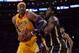 LOS ANGELES, CA - NOVEMBER 27: Dwight Howard #12 of the Los Angeles Lakers backs up on Ian Mahinmi #28 of the Indiana Pacers at Staples Center on November 27, 2012 in Los Angeles, California. NOTE TO USER: User expressly acknowledges and agrees that, by downloading and or using this photograph, User is consenting to the terms and conditions of the Getty Images License Agreement. The Pacers won 79-77. (Photo by Harry How/Getty Images)