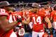 INDIANAPOLIS, IN - DECEMBER 01: Marcus Cromartie #14 of the Wisconsin Badgers celebrates a 70-31 win over the Nebraska Cornhuskers in the Big 10 Conference Championship Game at Lucas Oil Stadium on December 1, 2012 in Indianapolis, Indiana. (Photo by Gregory Shamus/Getty Images)