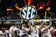 ATLANTA, GA - DECEMBER 01: Members of the Alabama Crimson Tide celebrate after defeating the Georgia Bulldogs 32-28 to win the SEC Championship Game at the Georgia Dome on December 1, 2012 in Atlanta, Georgia. (Photo by Kevin C. Cox/Getty Images)
