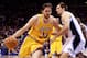 ORLANDO, FL - FEBRUARY 13: Pau Gasol #16 of the Los Angeles Lakers drives against Ryan Anderson #33 of the Orlando Magic during the game at Amway Arena on February 13, 2011 in Orlando, Florida. NOTE TO USER: User expressly acknowledges and agrees that, by downloading and or using this Photograph, user is consenting to the terms and conditions of the Getty Images License Agreement. (Photo by Sam Greenwood/Getty Images)