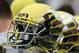 Nov 24, 2012; Corvallis, OR, USA; Oregon ducks helmet on the sidelines during the game against the Oregon State Beavers at Reser Stadium. Mandatory Credit: Scott Olmos-US PRESSWIRE