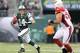 EAST RUTHERFORD, NJ - DECEMBER 02: Greg McElroy #14 of the New York Jets scrambles with the ball against the Arizona Cardinals on December 2, 2012 at MetLife Stadium in East Rutherford, New Jersey. The New York Jets defeated the Arizona Cardinals 7-6.(Photo by Elsa/Getty Images)