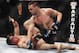 Feb 15, 2012; Omaha, NE, USA; Jake Ellenberger (top) fights with Diego Sanchez in the Main Event during UFC on Fuel TV 1 at Omaha Civic Auditorium. Mandatory Credit: Matt Ryerson-USA TODAY Sports