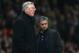 MANCHESTER, UNITED KINGDOM - MARCH 11: Manchester United Manager Sir Alex Ferguson (L) and Inter Milan Manager Jose Mourinho watch the action during the UEFA Champions League Round of Sixteen, Second Leg match between Manchester United and Inter Milan at Old Trafford on March 11, 2009 in Manchester, England. (Photo by Laurence Griffiths/Getty Images)