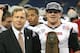 DETROIT, MI - NOVEMBER 30: Winning quarterback Jordan Lynch #6 of the Northern Illinois Huskies is presented with the Player of the Game trophy from MAC Commissioner Dr. Jon A. Steinbrecher after defeating the Kent State Golden Flashes 44-37 during the Mid-American Conference Championship game at Ford Field on November 30, 2012 in Detroit, Michigan. (Photo by Dave Reginek/Getty Images)