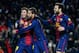 BARCELONA, SPAIN - DECEMBER 01: Lionel Messi of FC Barcelona celebrates with his teammate Jordi Alba (C) and Cesc Fabregas after scoring his team's fifth goal during the La Liga match between FC Barcelona and Athletic Club at Camp Nou on December 1, 2012 in Barcelona, Spain. (Photo by David Ramos/Getty Images)