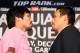 BEVERLY HILLS, CA - SEPTEMBER 17: (L-R) Manny Pacquiao and Juan Manuel Marquez stand face-to-face onstage in front of the media cameras during the Manny Pacquiao v Juan Manuel Marquez - Press Conference at Beverly Hills Hotel on September 17, 2012 in Beverly Hills, California. (Photo by Victor Decolongon/Getty Images)