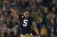 SOUTH BEND, IN - NOVEMBER 17: Manti T'eo #5 of the Notre Dame Fighting Irish waves to the crowd as he leaves the home field for the last time during a game against the Wake Forest Demon Deacons at Notre Dame Stadium on November 17, 2012 in South Bend, Indiana. Notre Dame defeated Wake Forest 38-0. (Photo by Jonathan Daniel/Getty Images)