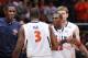 CHAMPAIGN, IL - JANUARY 10: Brandon Paul #3 and D.J. Richardson #1 of the Illinois Fighting Illini celebrate during the game against the Ohio State Buckeyes at Assembly Hall on January 10, 2012 in Champaign, Illinois. The Illini defeated the Buckeyes 79-74 as Paul scored 43 points. (Photo by Joe Robbins/Getty Images)