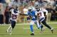 Nov 22, 2012; Detroit, MI, USA; Detroit Lions wide receiver Ryan Broyles (84) is chased by Houston Texans cornerback Kareem Jackson (25) and defensive back Quintin Demps (27) in the second quarter of the Thanksgiving day game at Ford Field. Mandatory Credit: Andrew Weber-USA TODAY Sports