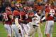 Jan 9, 2012; New Orleans, LA, USA; Alabama Crimson Tide defensive coordinator Kirby Smart celebrates with his team after a forced fumble and turnover during the second half of the 2012 BCS National Championship game against the LSU Tigers at the Mercedes-Benz Superdome. Mandatory Credit: John David Mercer-USA TODAY Sports